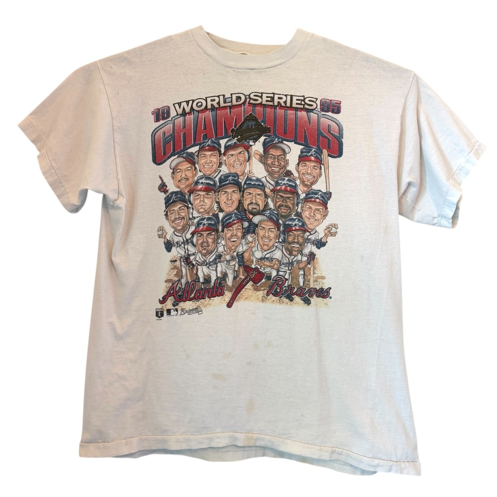 VTG 1995 Atlanta Braves World Series Champion Salem T-Shirt White Large MLB READ